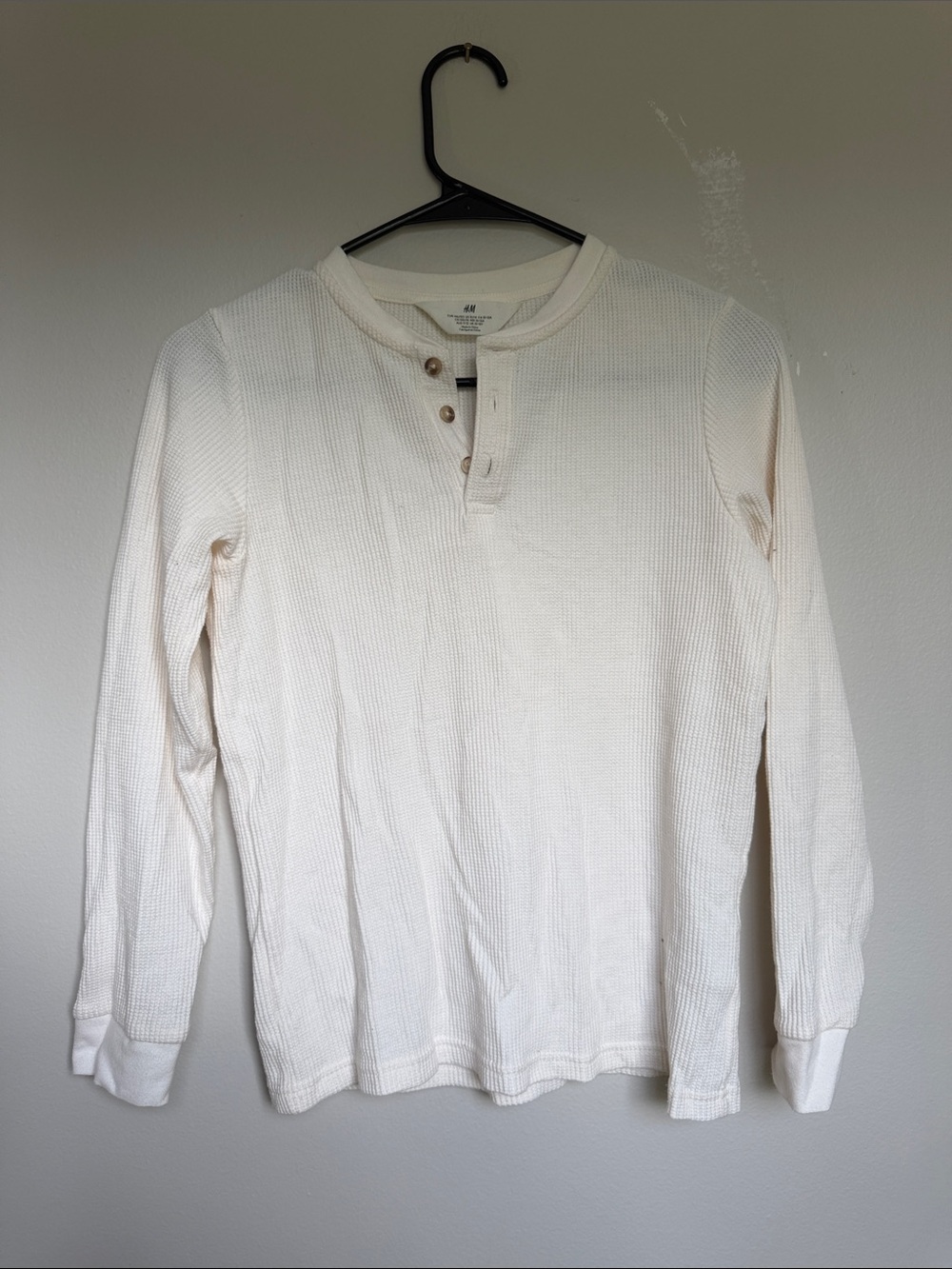 H&M Boys Off-White Waffle Henley Long-Sleeve Shirt